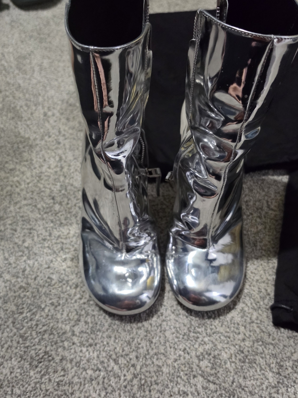 Givenchy Chrome Silver Mid-Calf Patent Heeled Boots